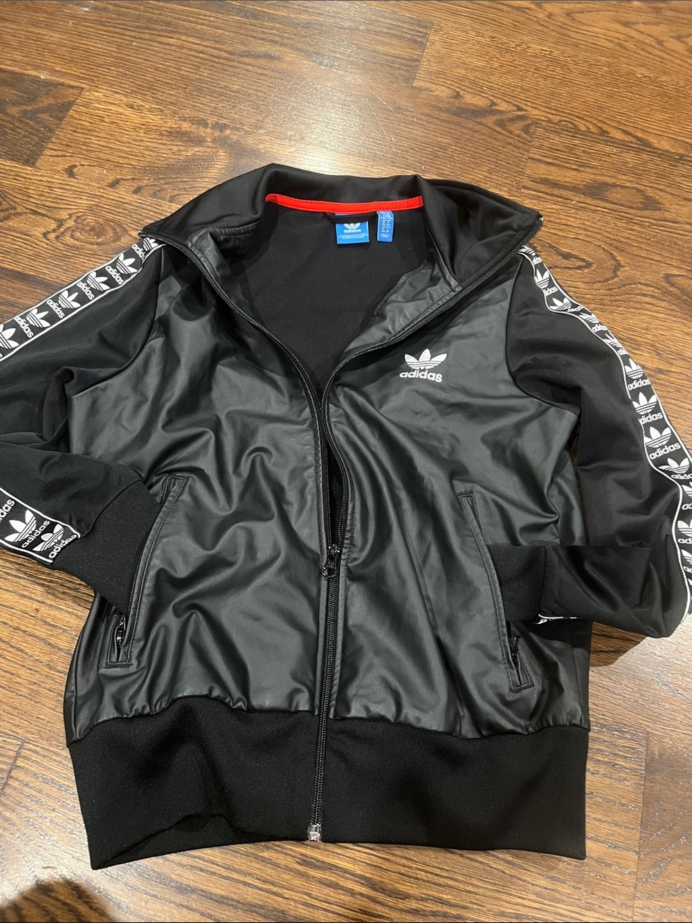 adidas Black Bomber-Style Track Jacket with White Logo Tape
